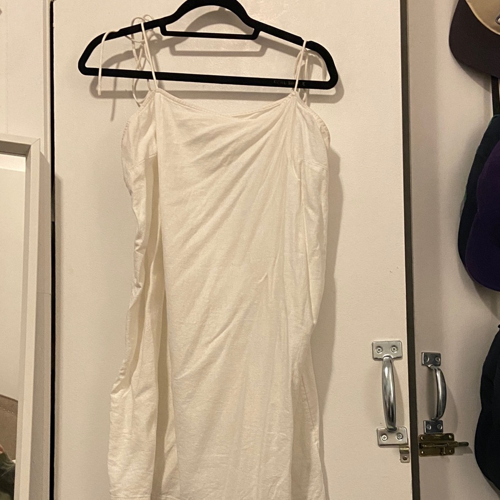 Chic White Linen-blend tie Dress